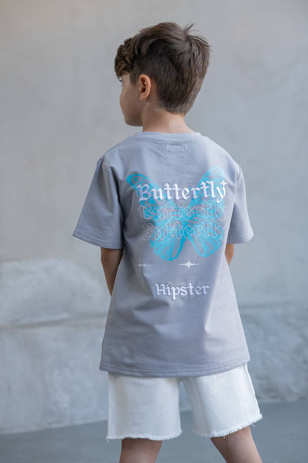 טי שירט פרפר אפורה - Hipster