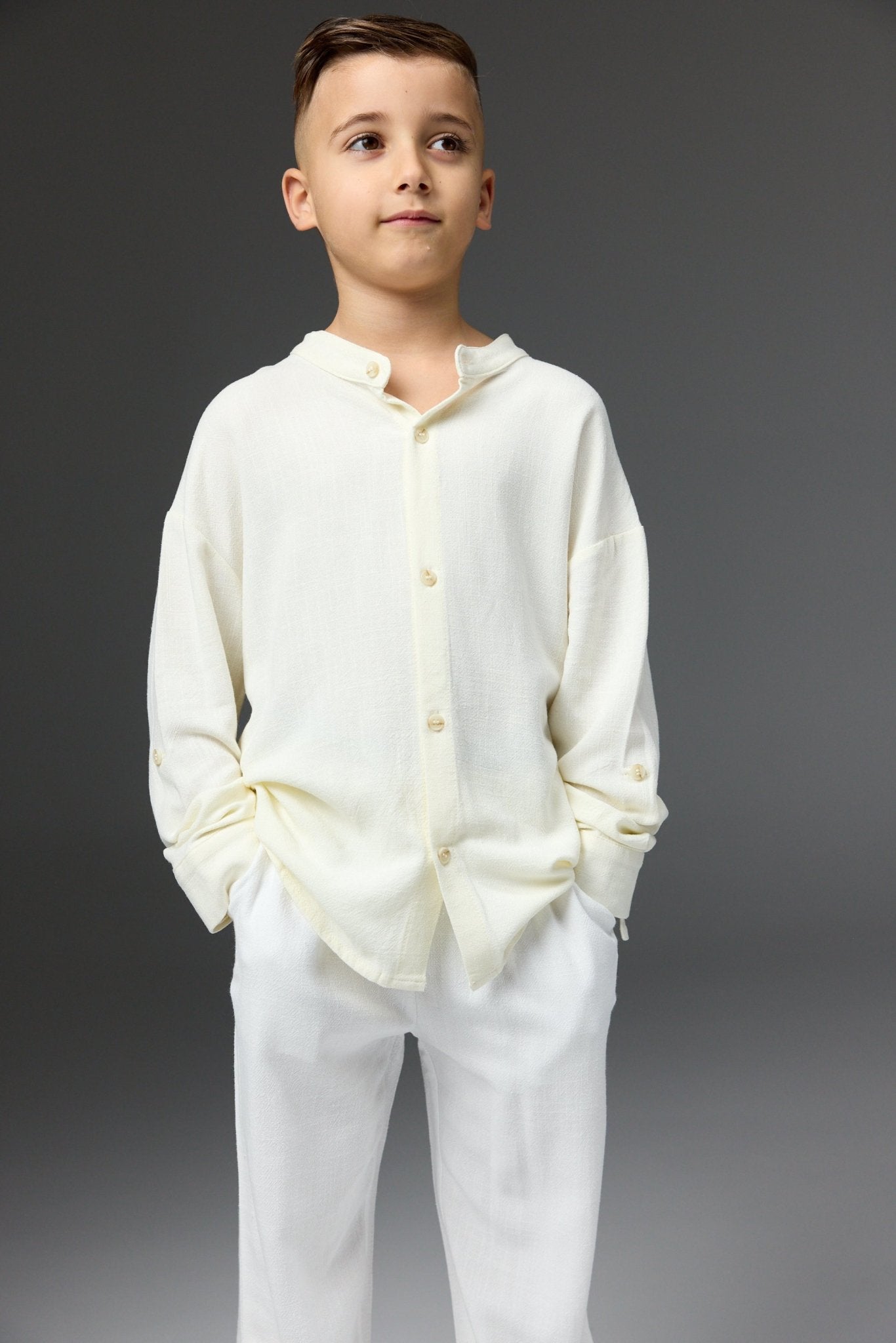 מכופתרת פשתן שמנת - Hipster