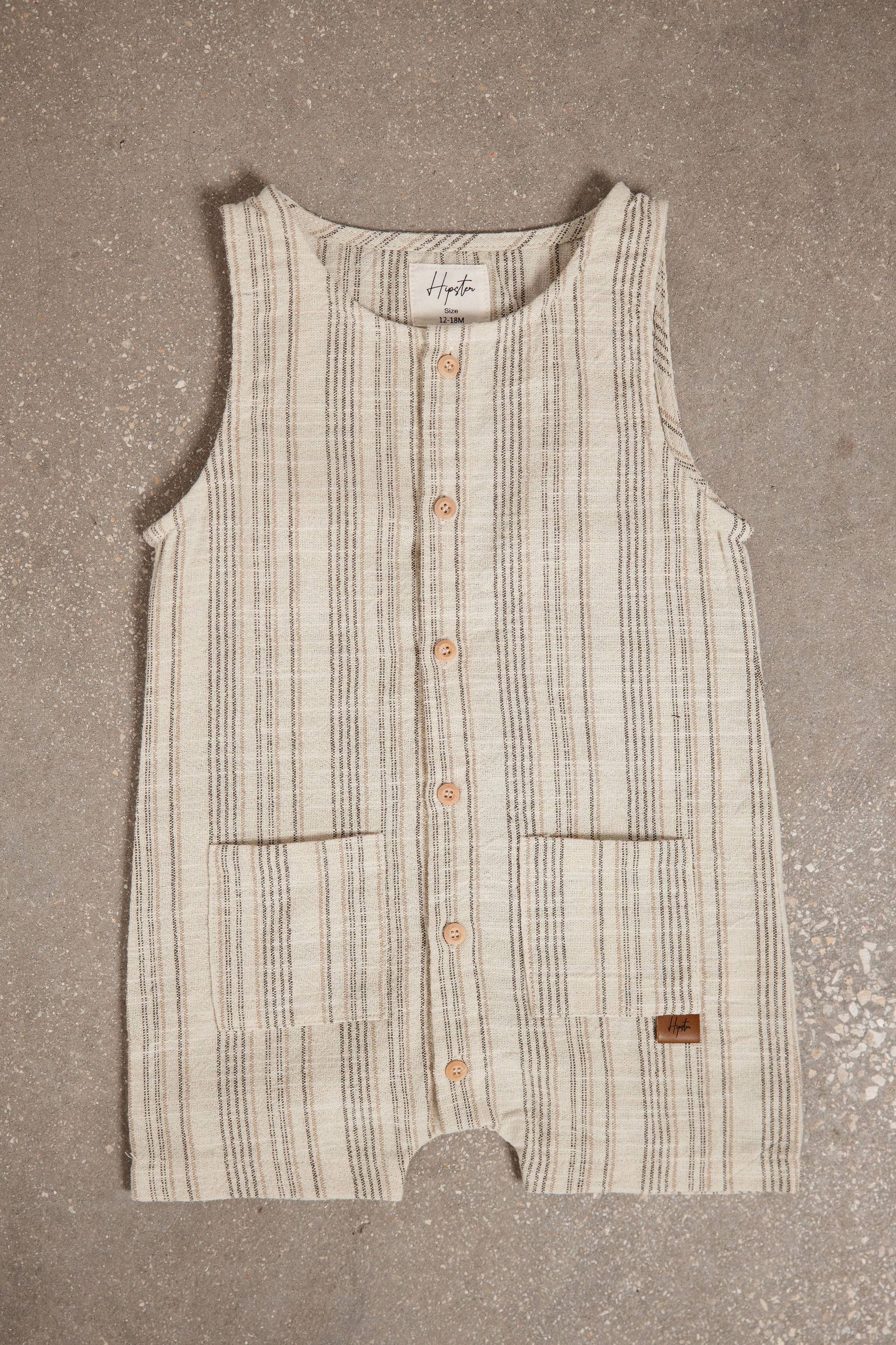 אוברול פשתן פסים - Hipster