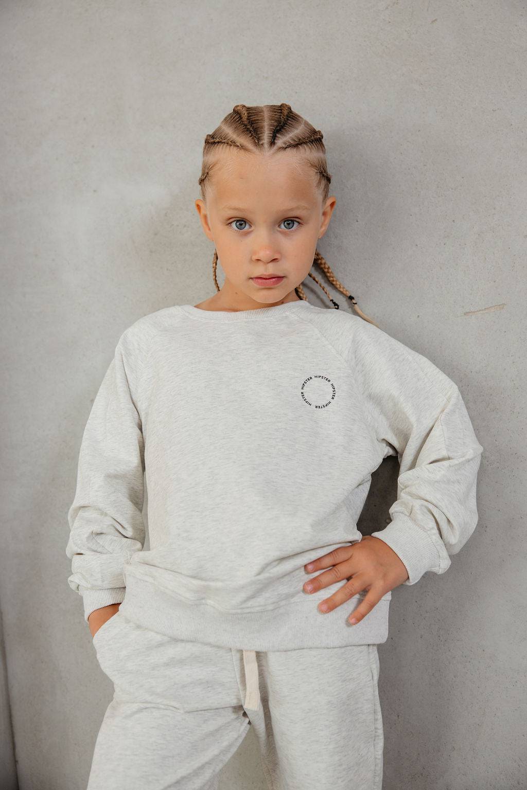סוויטשירט עם הדפס עגול אפור מלנז' - Hipster