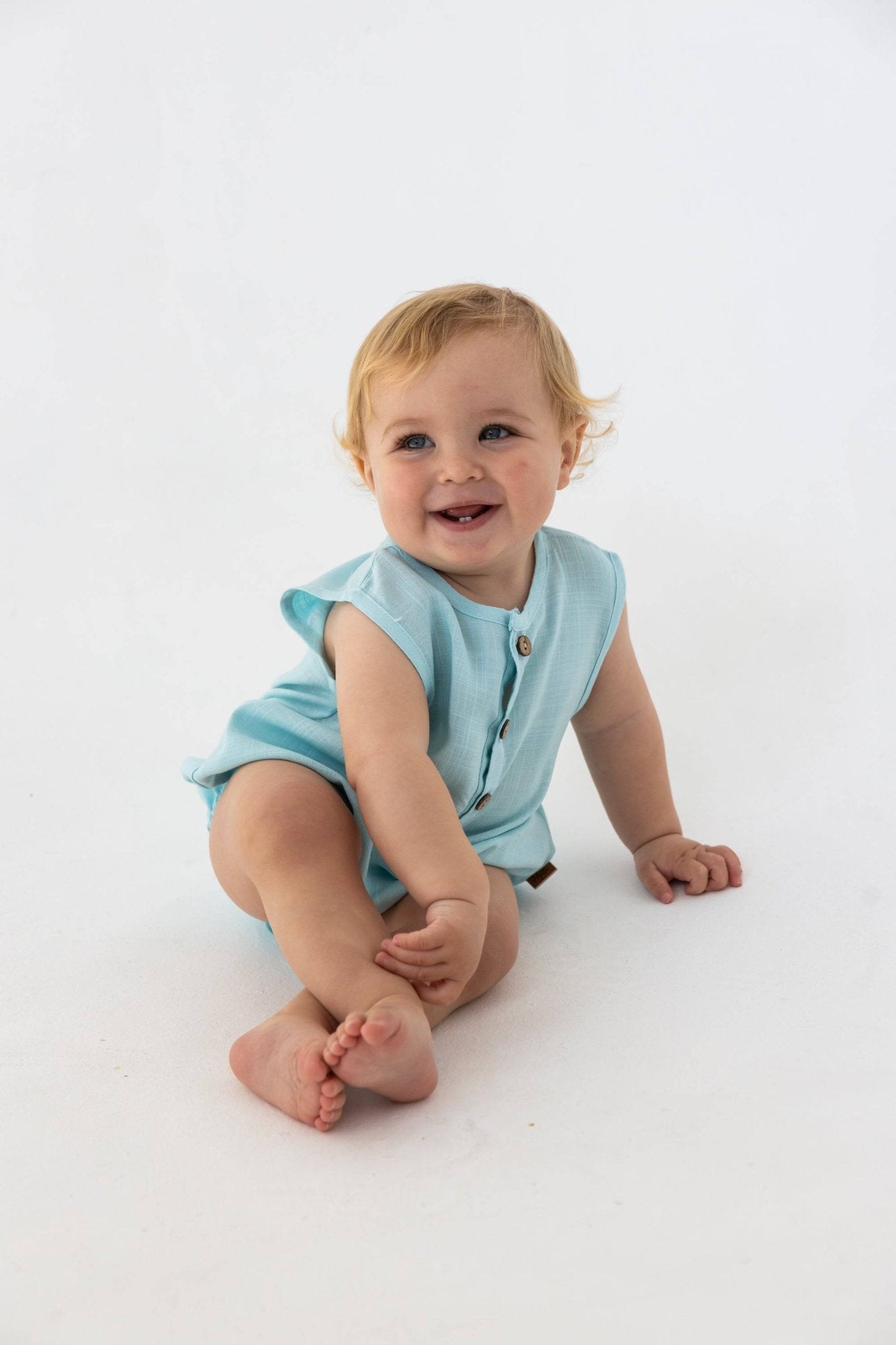 אוברול פשתן בייבי תכלת - Hipster