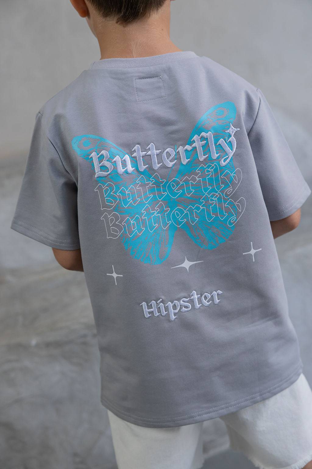 טי שירט פרפר אפורה - Hipster