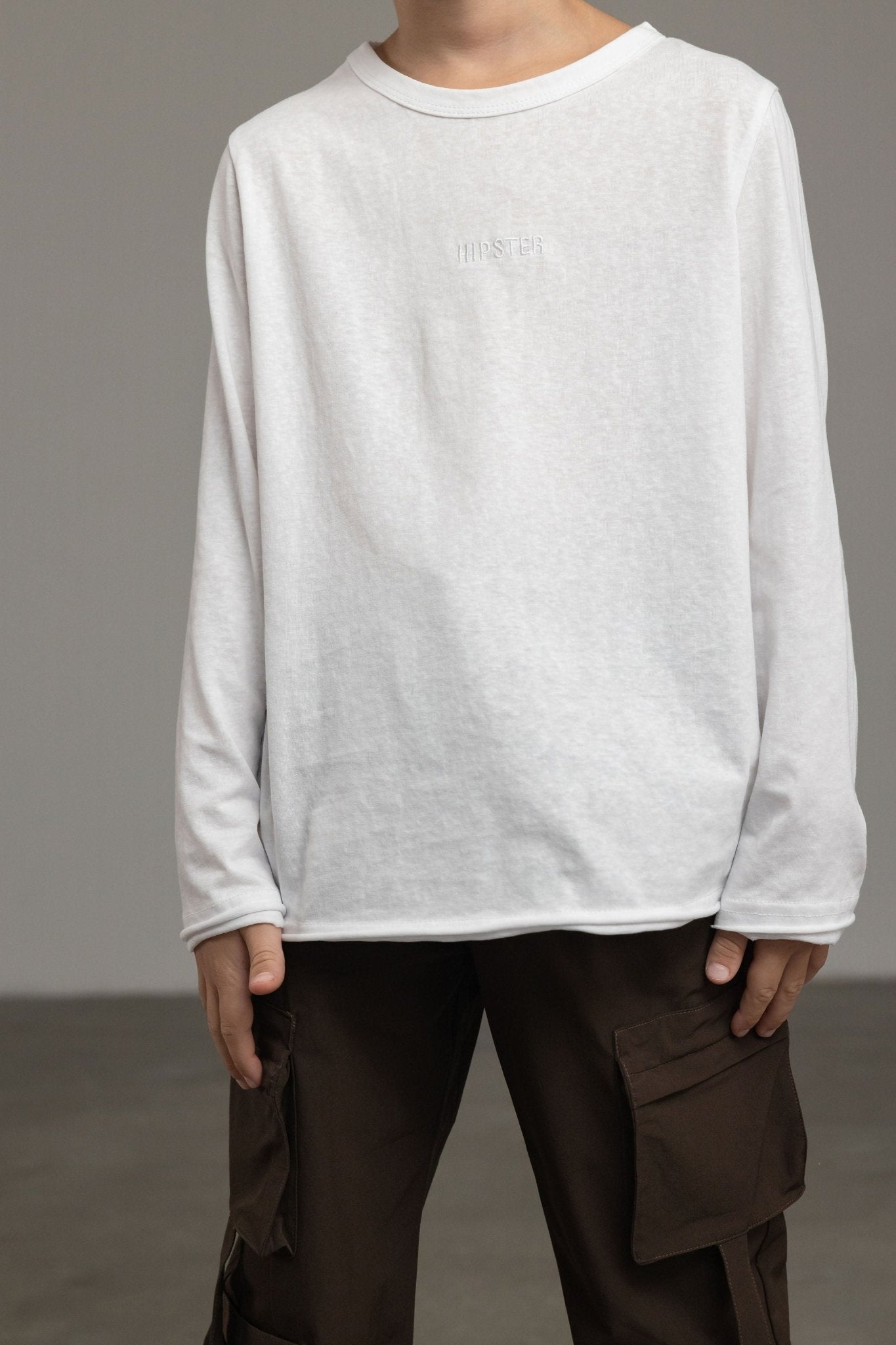 טי שירט לבנה ארוכה - Hipster