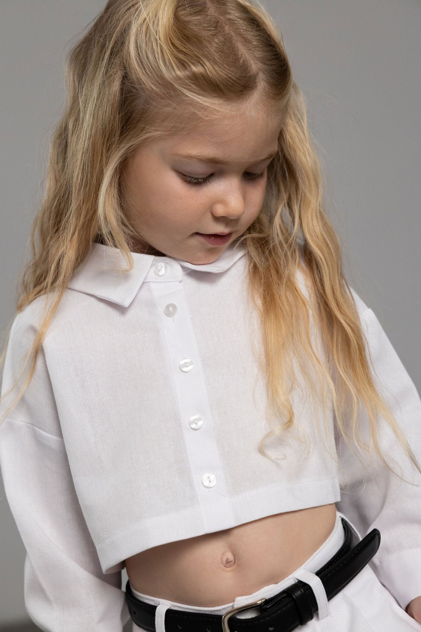 מכופתרת פשתן קרופ לבנה - Hipster